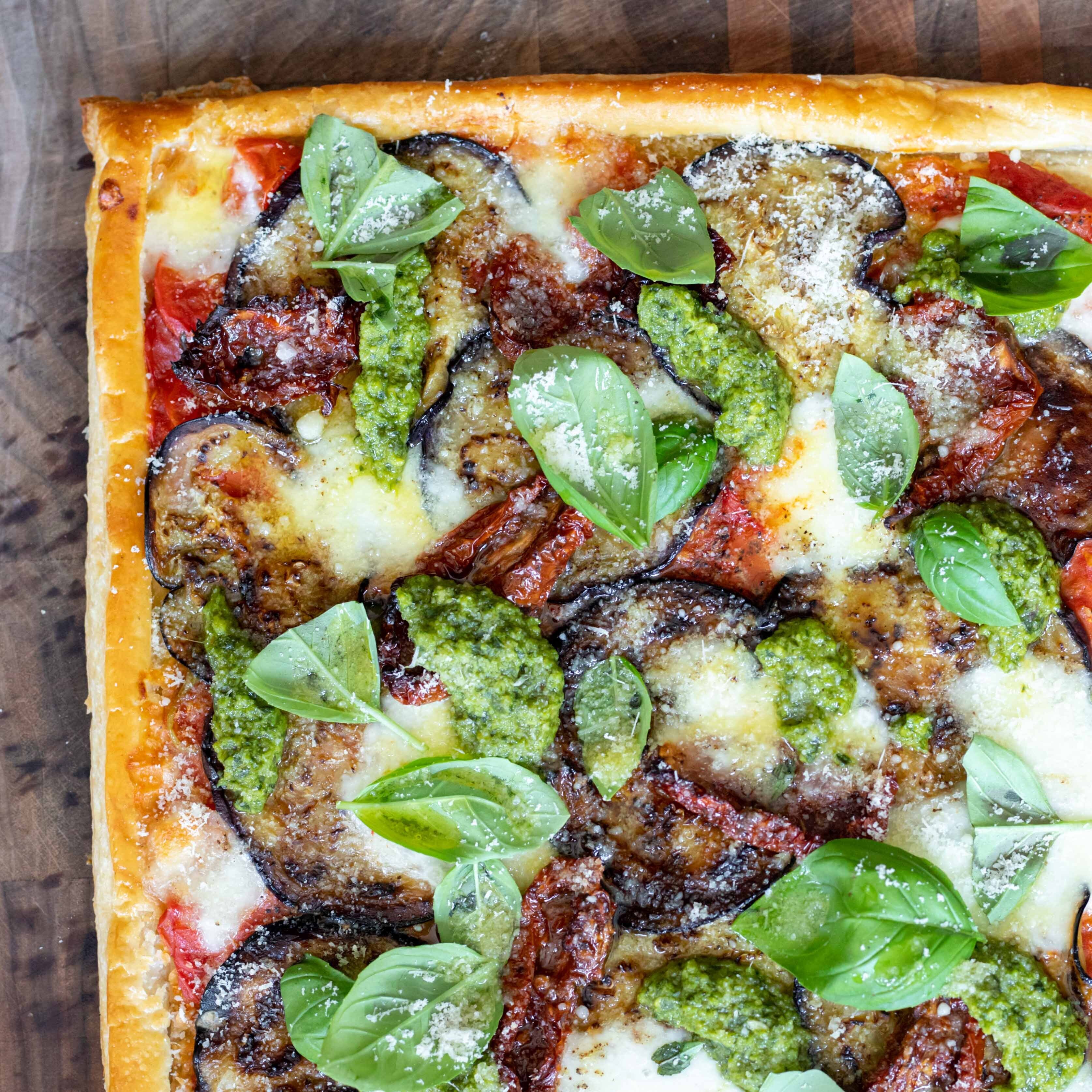 image of Roasted Aubergine & Pesto Tart recipe by Mob