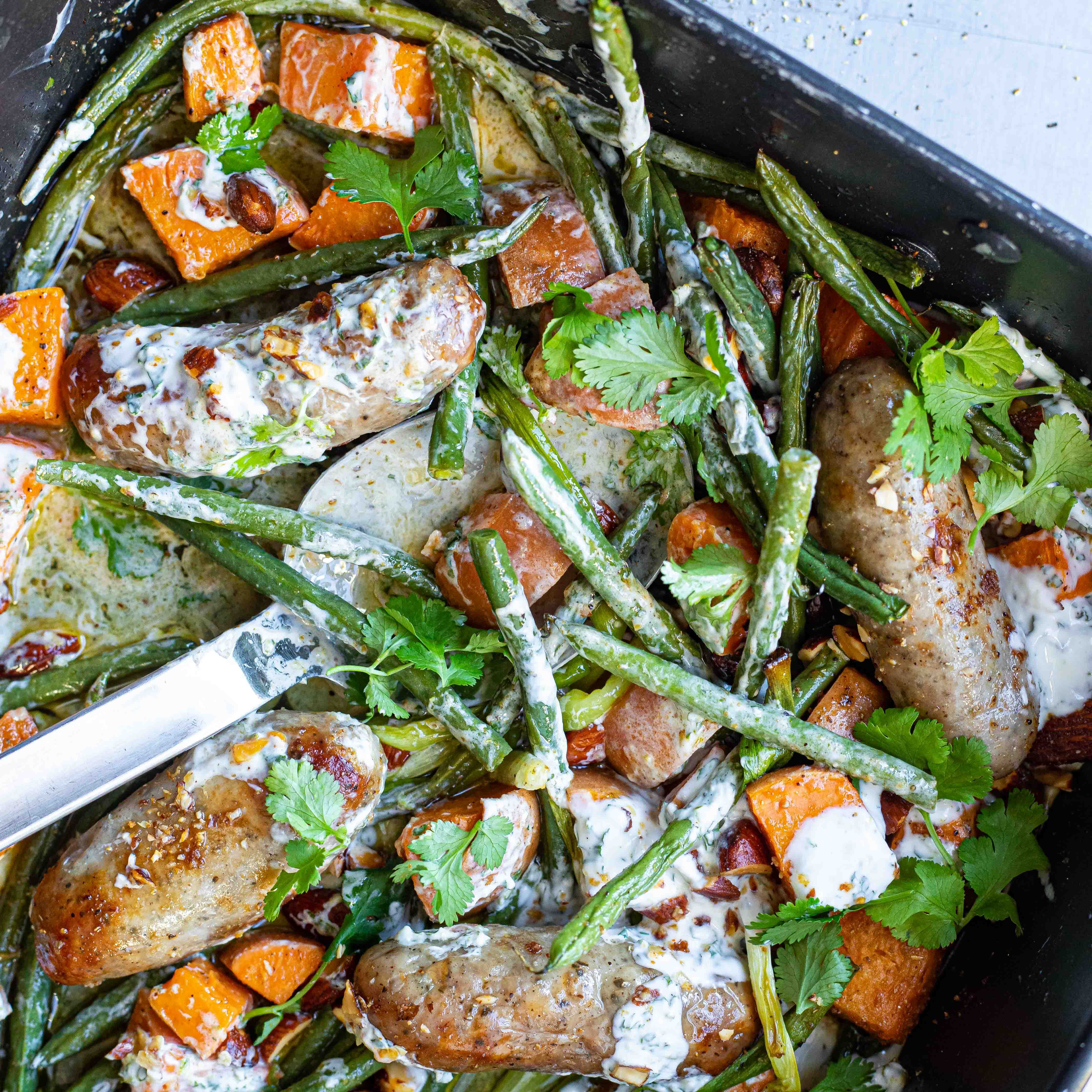 image of Rich Sausage & Sweet Potato Bake recipe by Mob