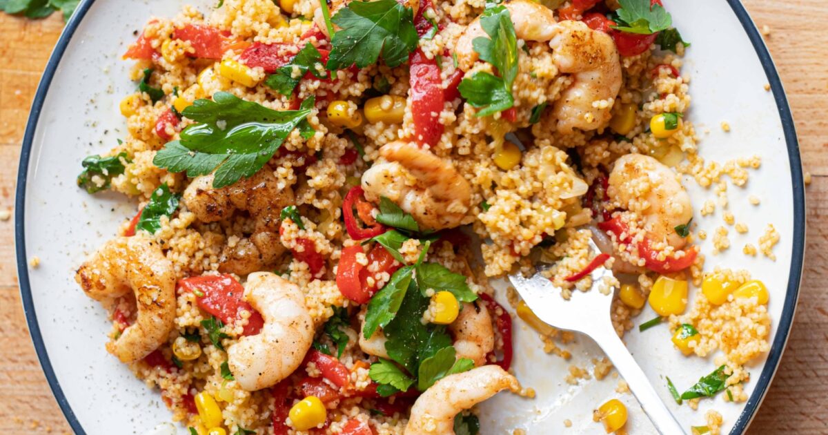 Mob — Spicy Couscous & Garlic Butter Prawns