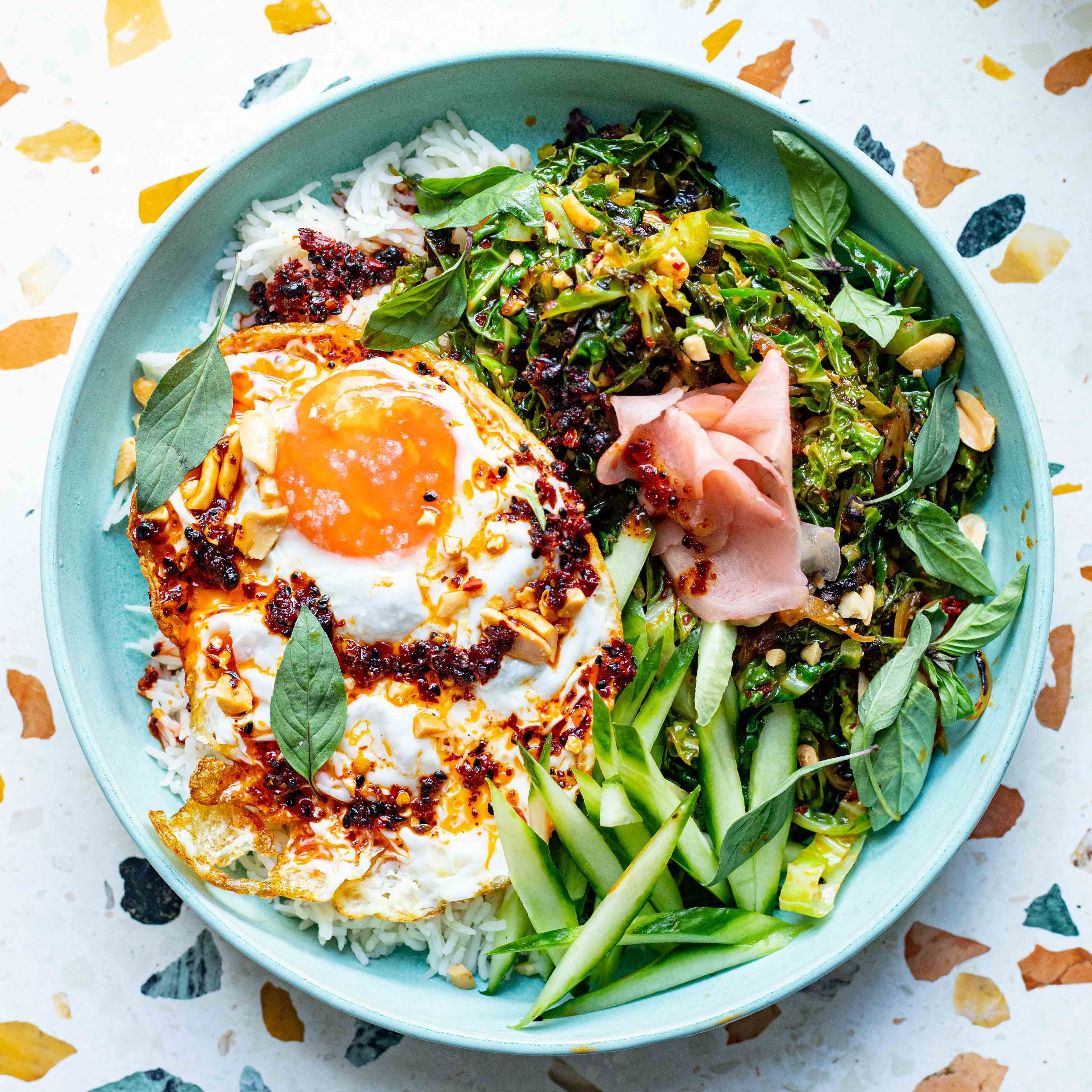 Crispy Chilli Greens Rice Bowl-image
