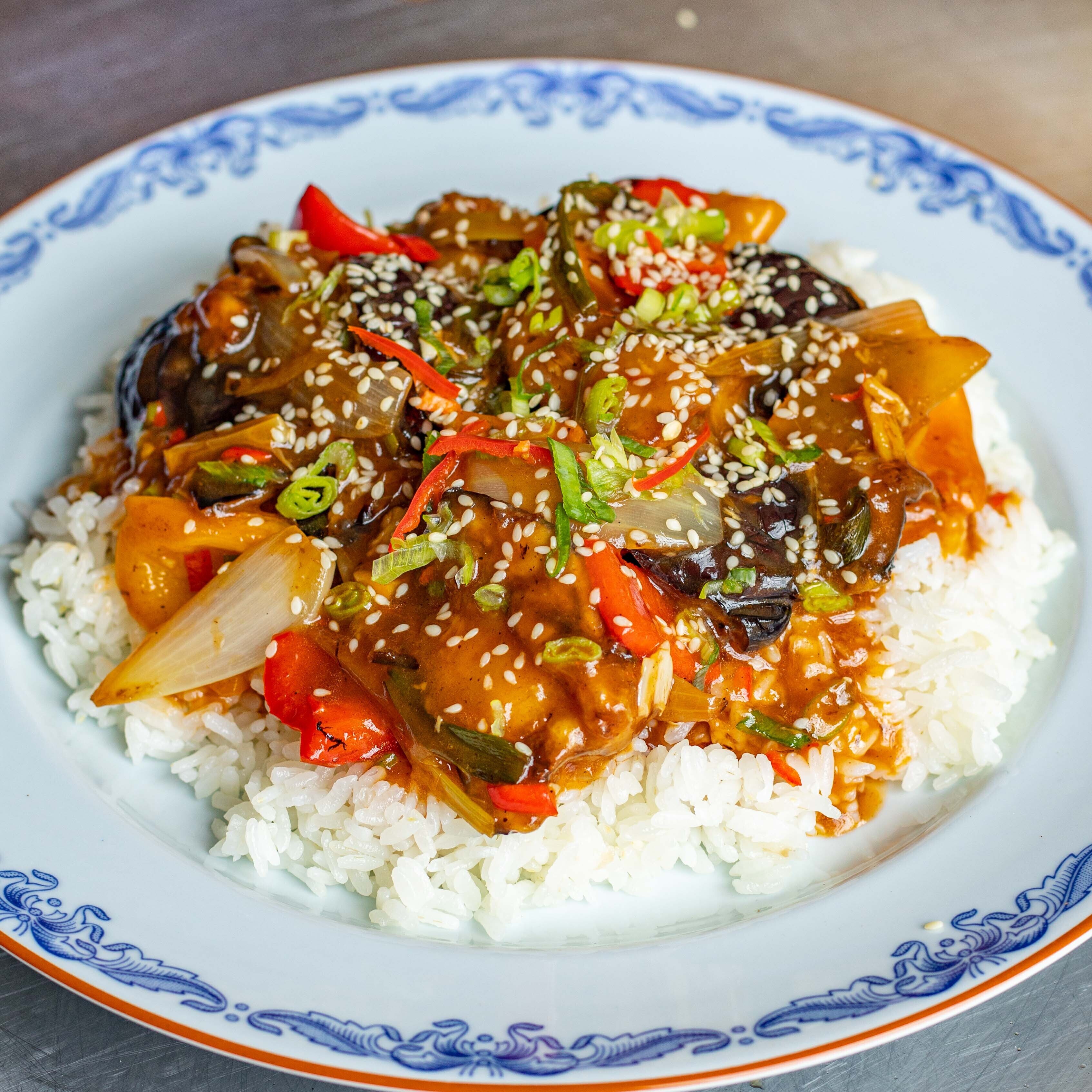 image of Sweet & Sour Aubergine recipe by Mob
