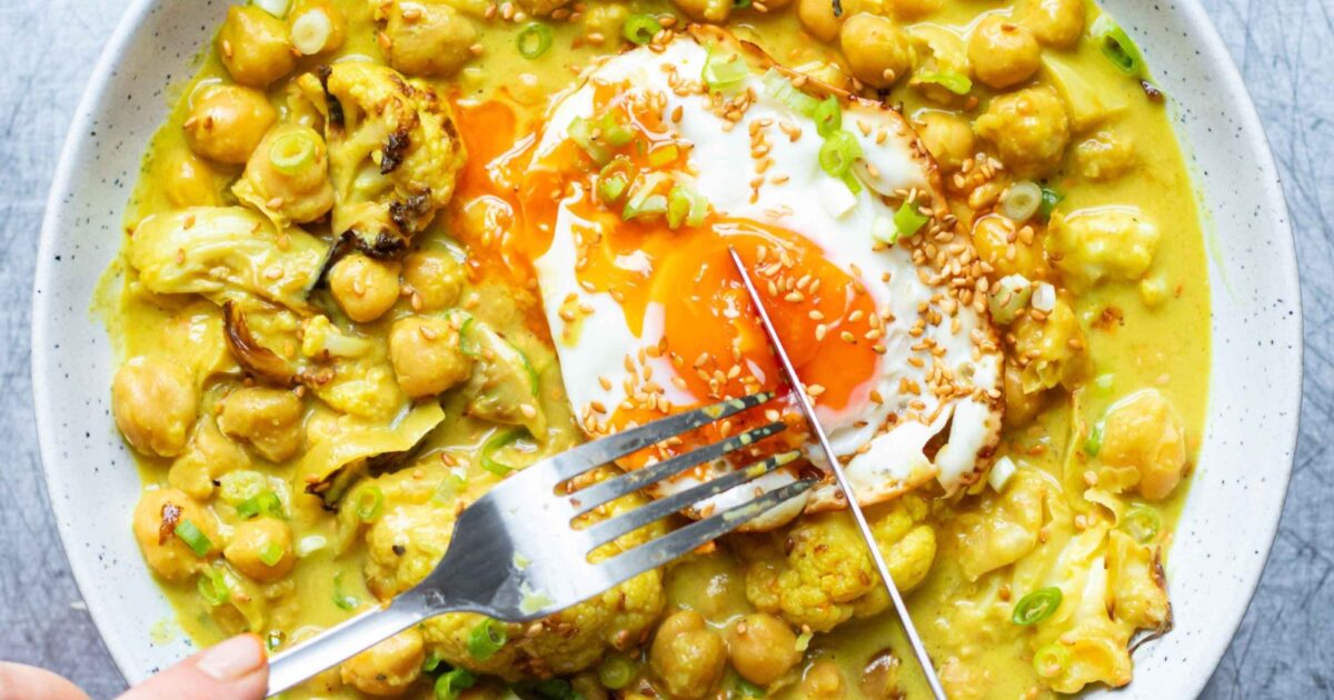 Mob — Cauliflower & Chickpea Curry with Sesame Fried Eggs