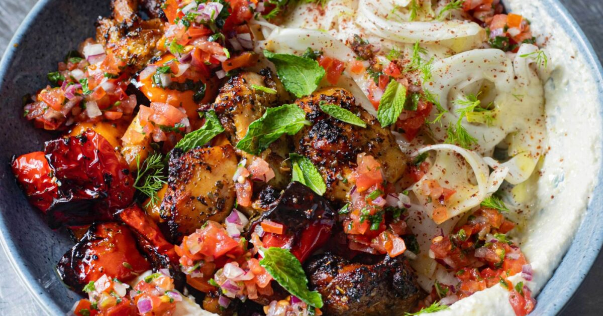 Mob — Air Fryer Lemon & Garlic Chicken Hummus Bowls with Tomato