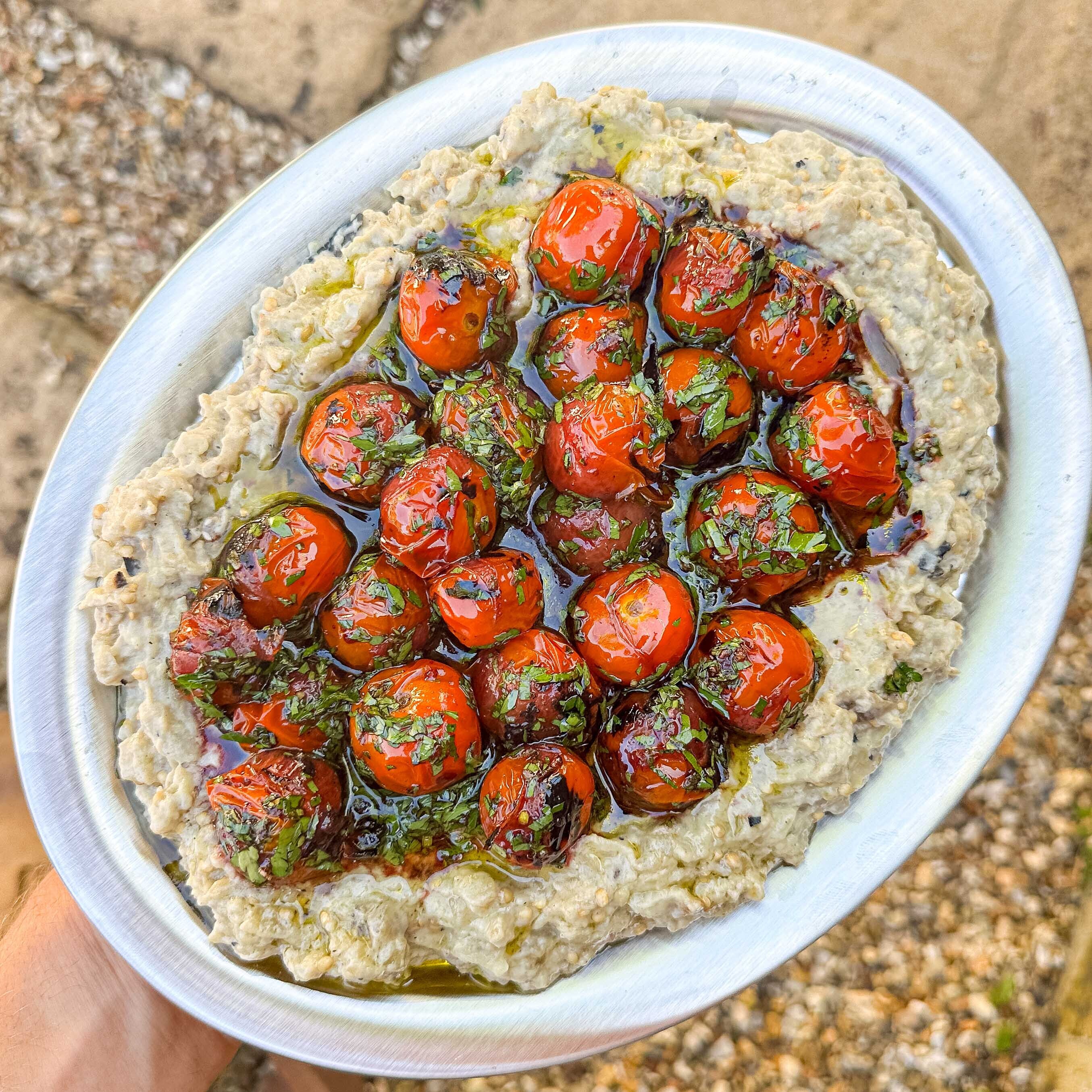 Chopped Smoked Aubergine With Smoky Tomatoes & Grilled Flatbreads-image
