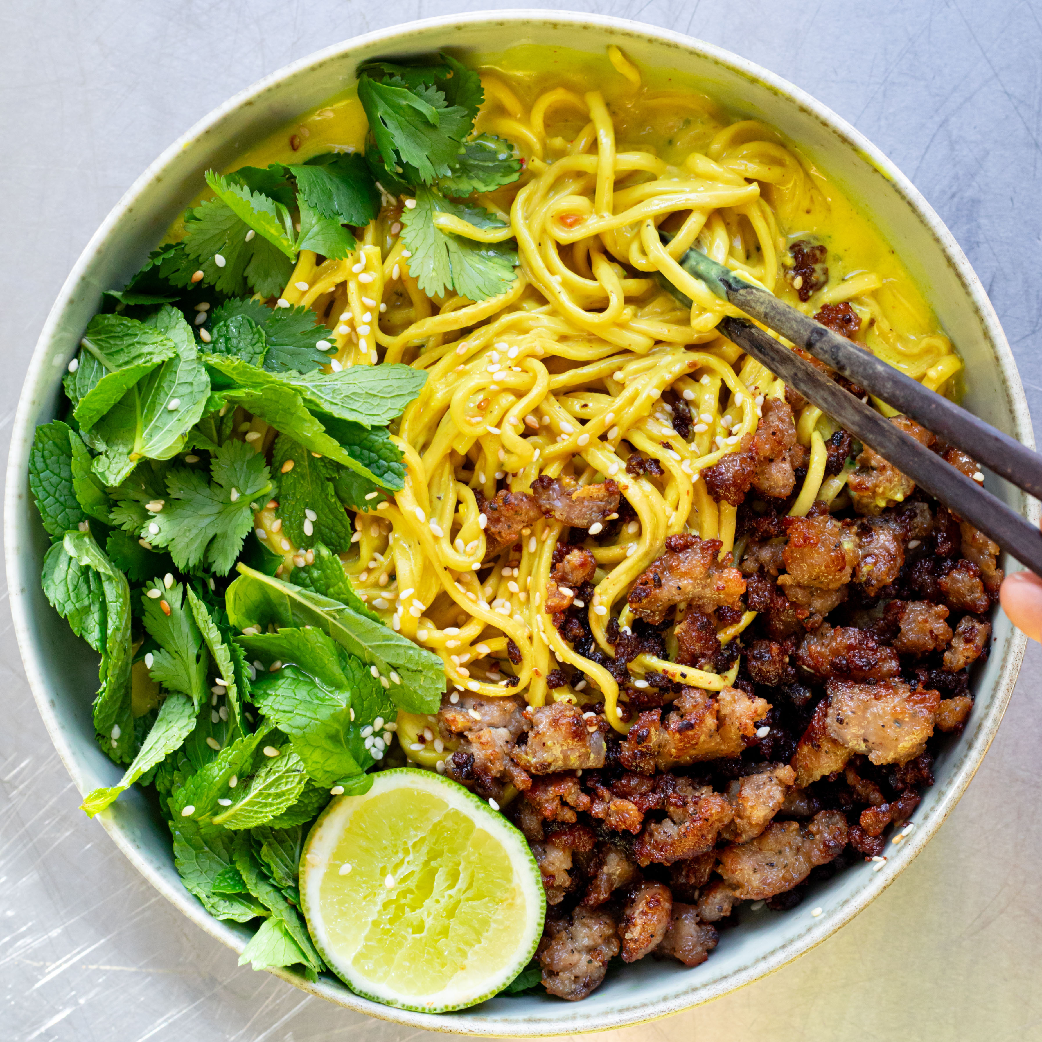 Crispy Pork & Saucy Ginger Turmeric Noodles-image