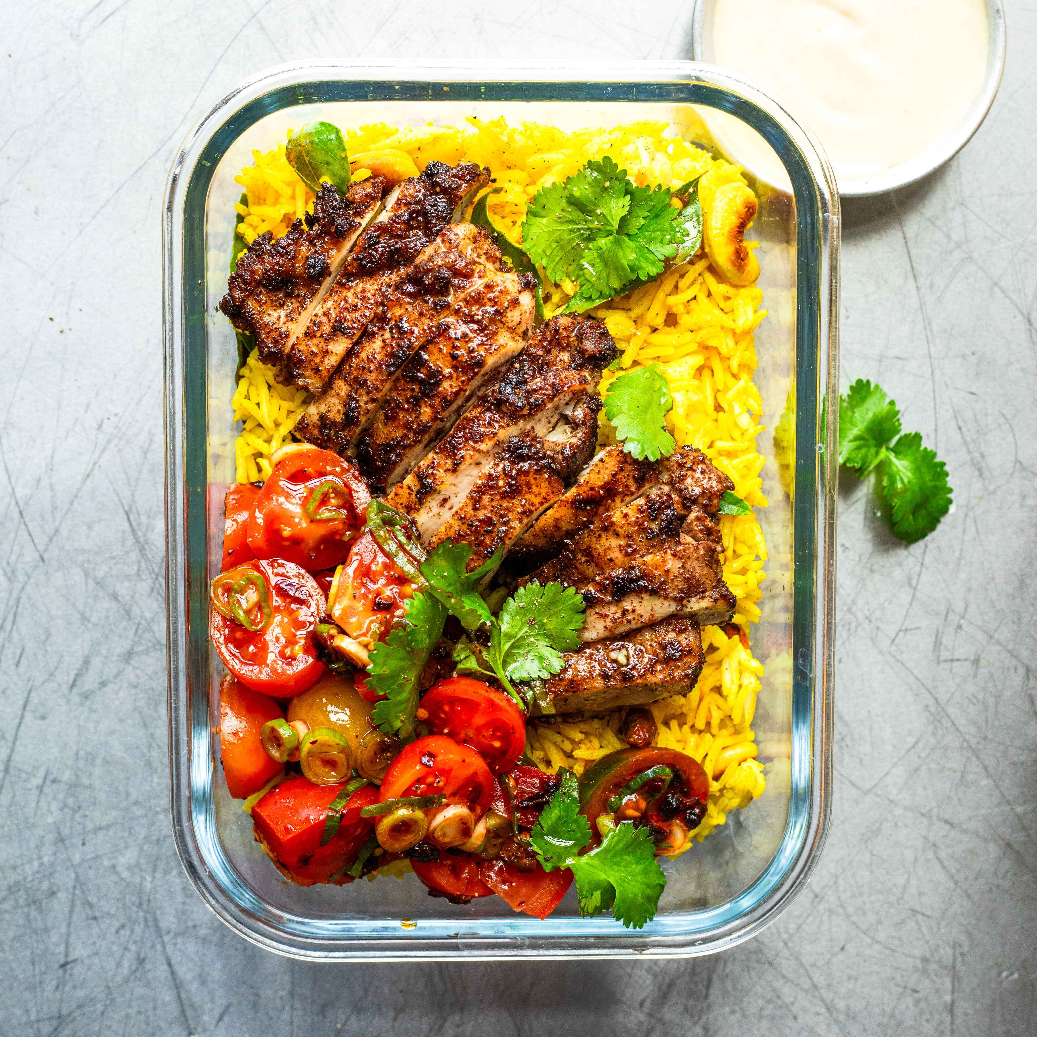 Lunch Box: Spiced Chicken With Chilli Tomato Salad & Zingy Tahini Dressing-image