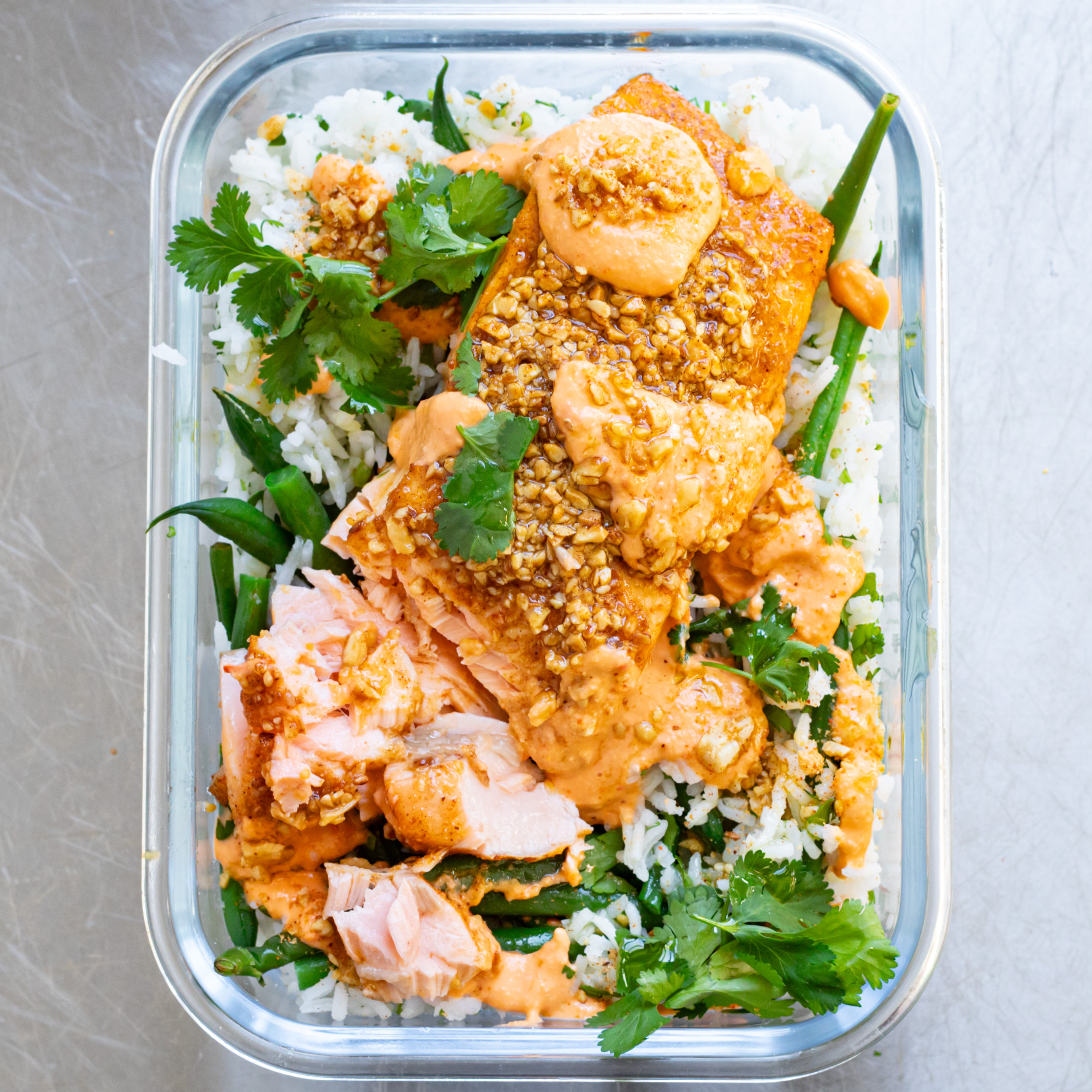 Lunch Box: Spicy Peanut Air Fryer Salmon Bowl