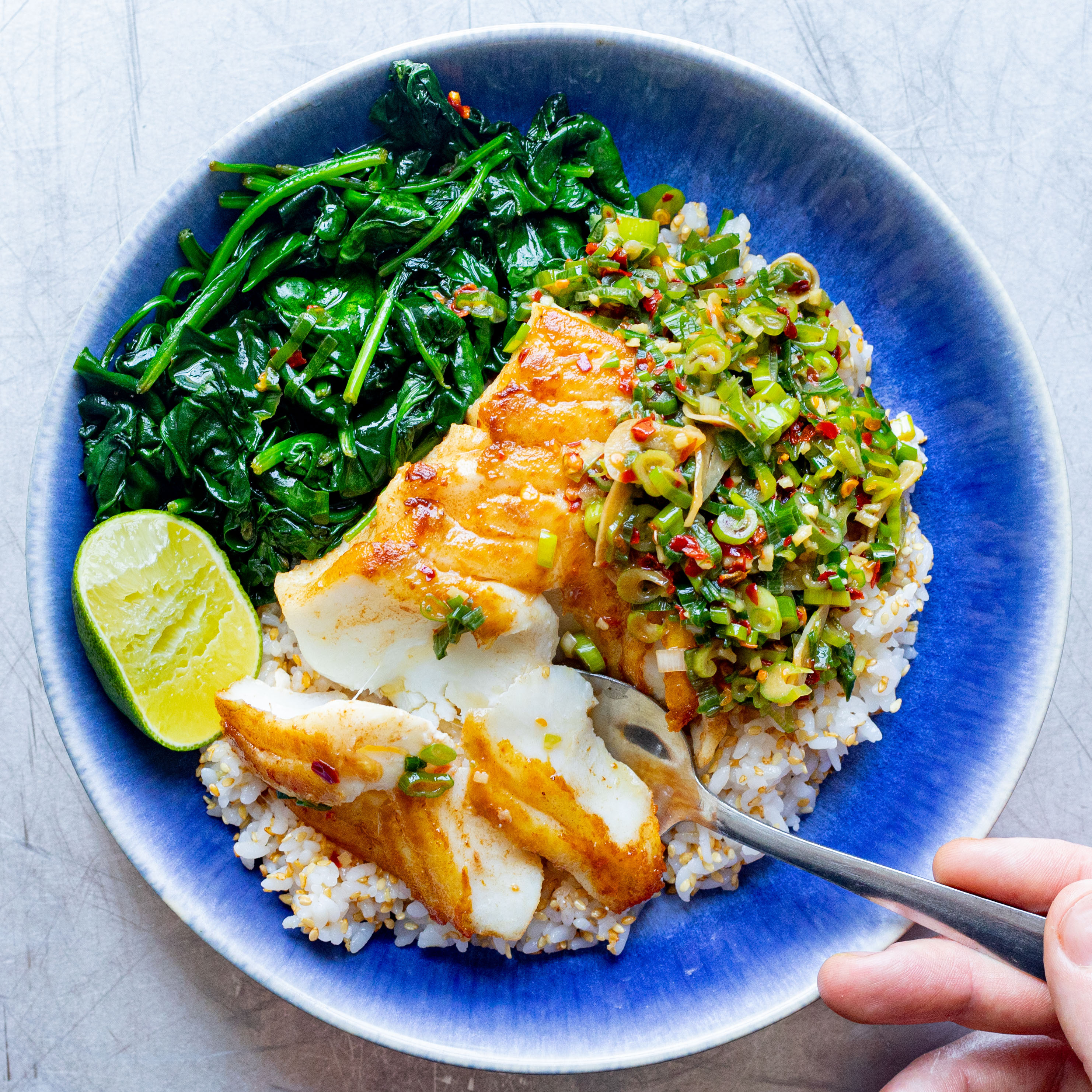 Crispy Cod with Spring Onion & Sesame Butter Sauce-image