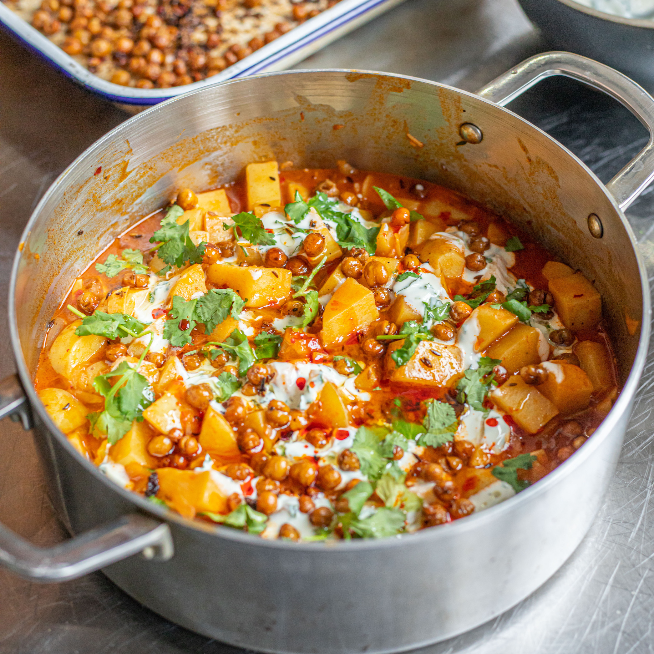 image of Harissa and Cumin Potatoes With Crispy Chickpeas and Yoghurt recipe by Mob