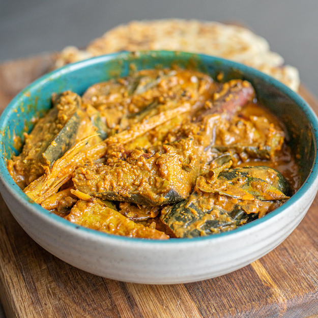 image of Roasted Aubergine Curry and Pol Roti recipe by Mob