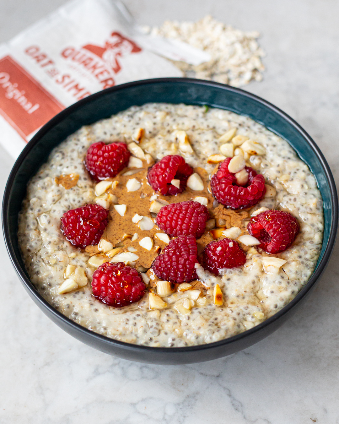 image of Raspberry, Almond Butter and Chia Seed Porridge recipe by Mob