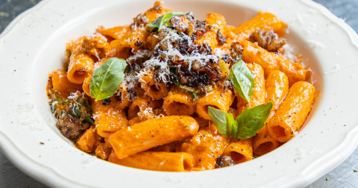Mob — Paprika, Red Pesto & Sausage Rigatoni