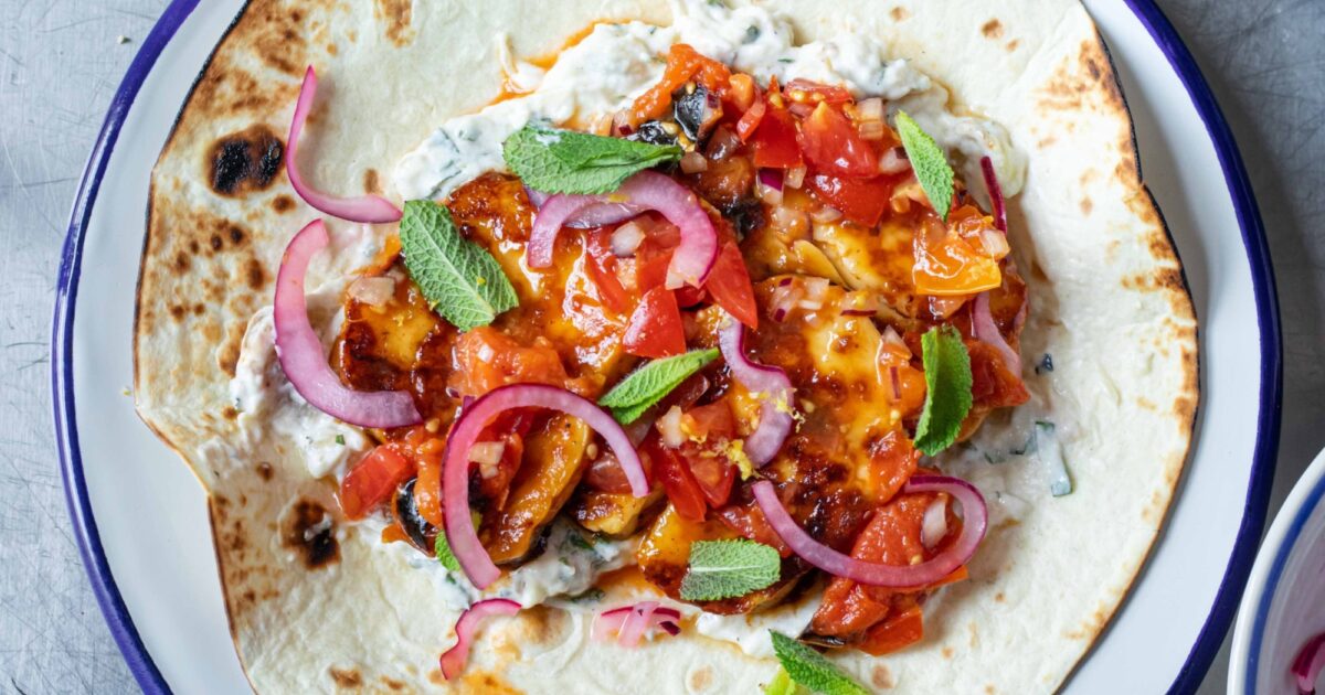 Mob — Burnt Aubergine Halloumi Flatbreads